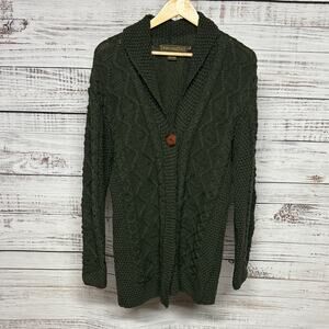 Inis Craft Dark Green Wool Knit Cardigan Button Large Sweater